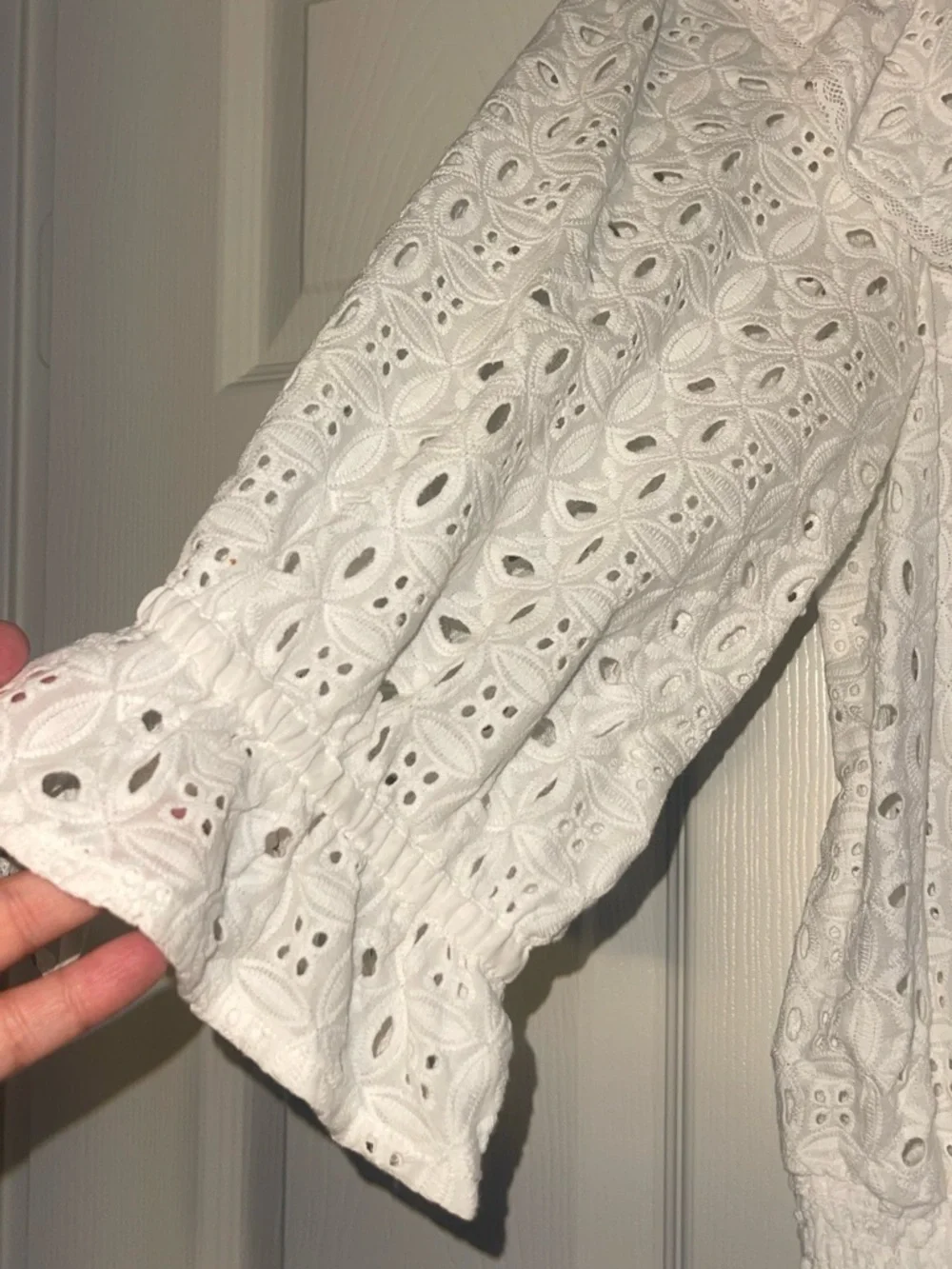 Anthropologie White Eyelet Ruffle Tie-Front Blouse